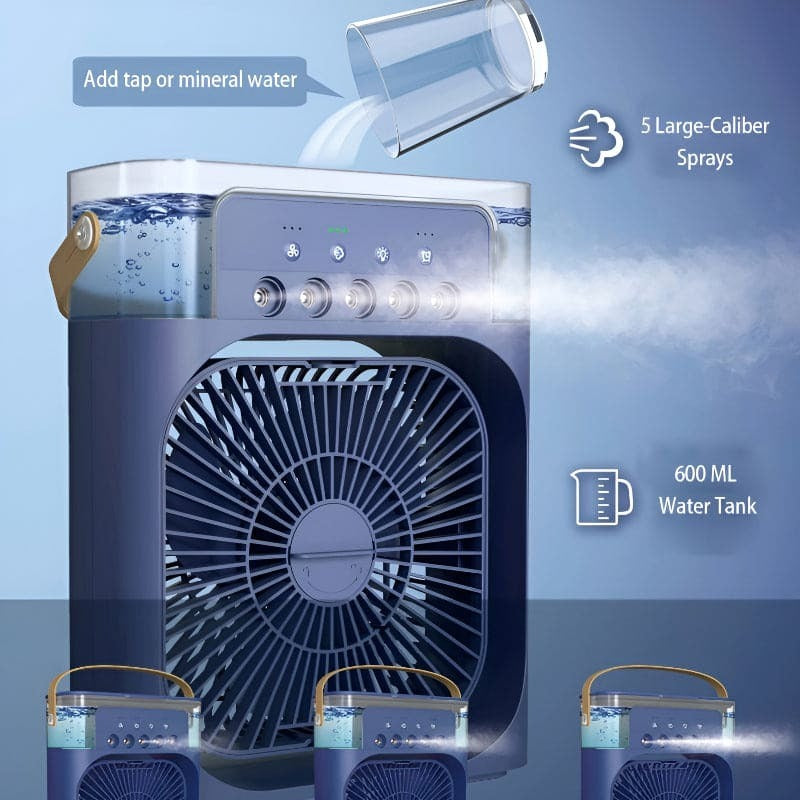 Portable USB Air Cooler Fan with Water Tank & LED Light | Mini Desk Cooling Fan Rechargeable