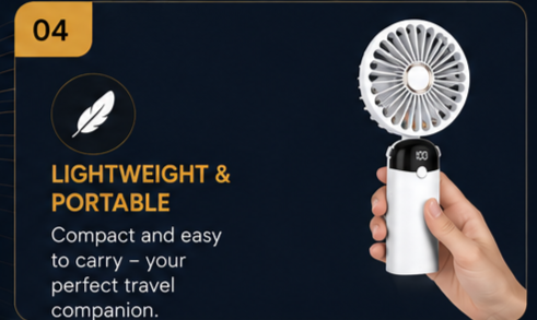 Portable Rechargeable Handheld Mini Fan with Digital Display