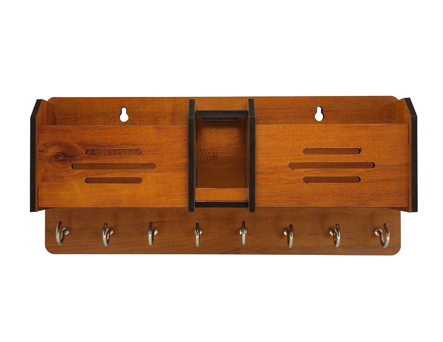 Wooden Wall Mounted Key Holder & Organizer with Storage Compartments