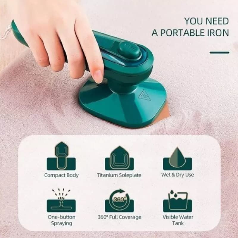 Portable Mini Steam Iron for Clothes – Compact Travel Iron with Water Spray & 360° Coverage