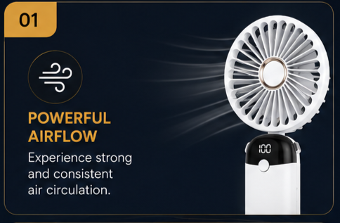 Portable Rechargeable Handheld Mini Fan with Digital Display