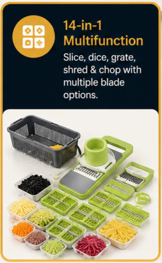 Multifunctional Vegetable Cutter with Stainless Steel Blades & Hand Guard |