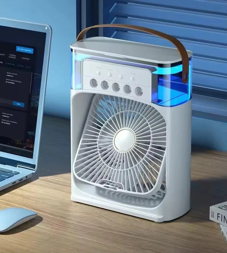 Portable USB Air Cooler Fan with Water Tank & LED Light | Mini Desk Cooling Fan Rechargeable