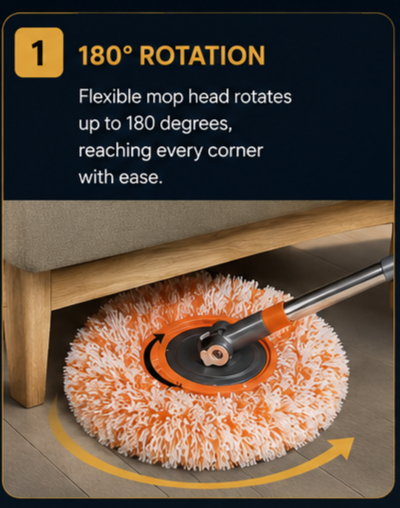 360° Rotating Microfiber Spin Mop with 180° Flexible Head for Home Floor Cleaning