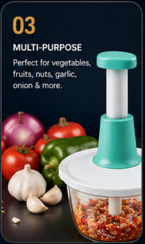Manual Push Vegetable Chopper – Hand Press Food Chopper for Onion, Garlic, Vegetables & Fruits