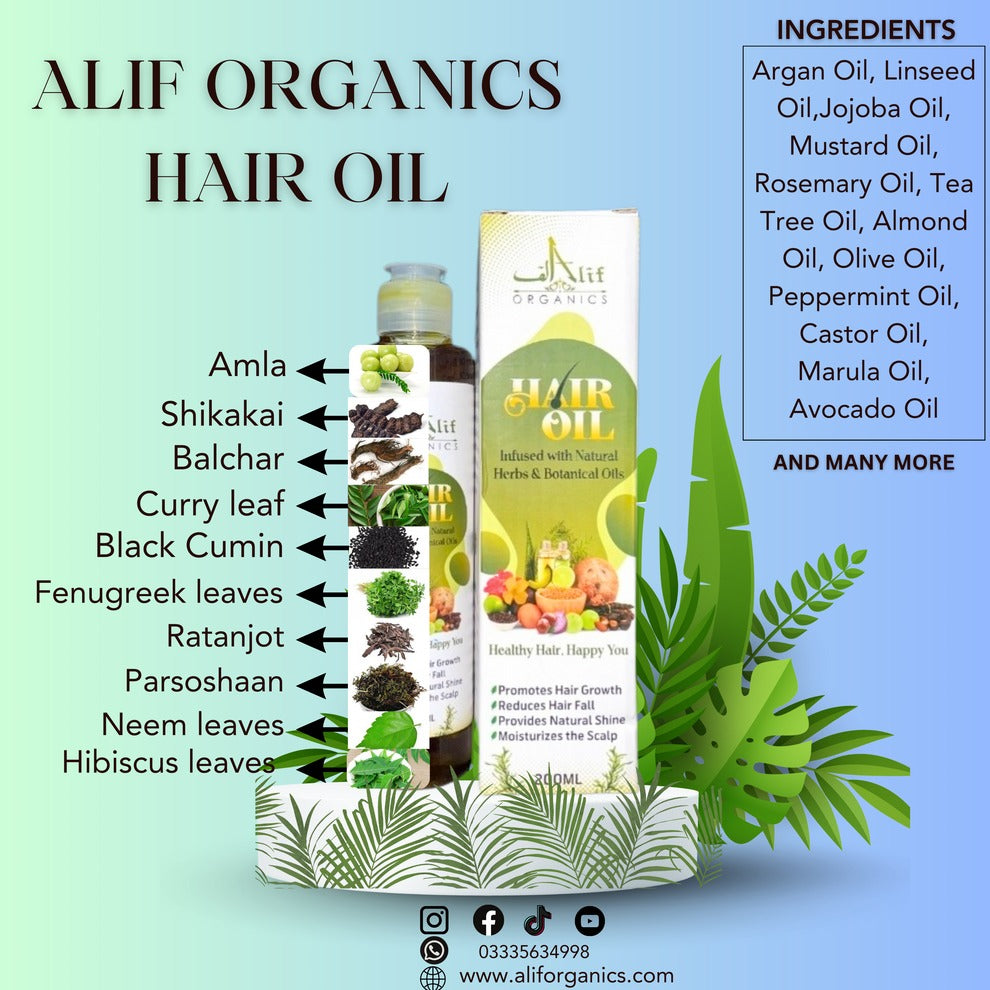 Alif Organics Herbal Hair Oil 200ml – Natural Hair Growth & Scalp Care Oil